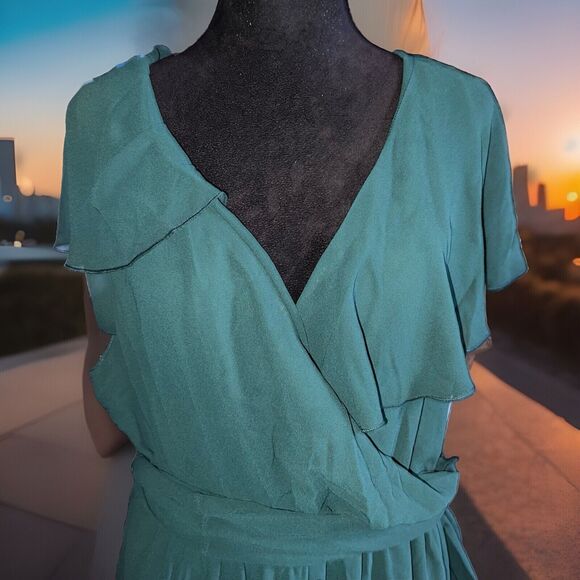 show me your mumu samantha ruffle wrap dress Forest green Chiffon 1X - Picture 5 of 10